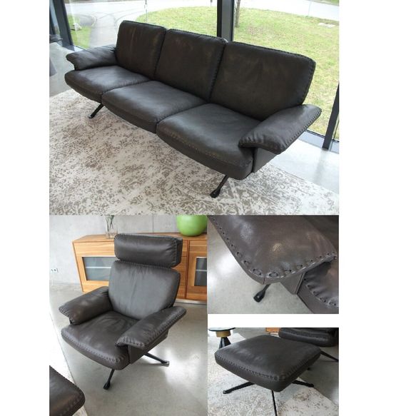 3-Sitzer Sofa mit Sessel und Hocker von de Sede